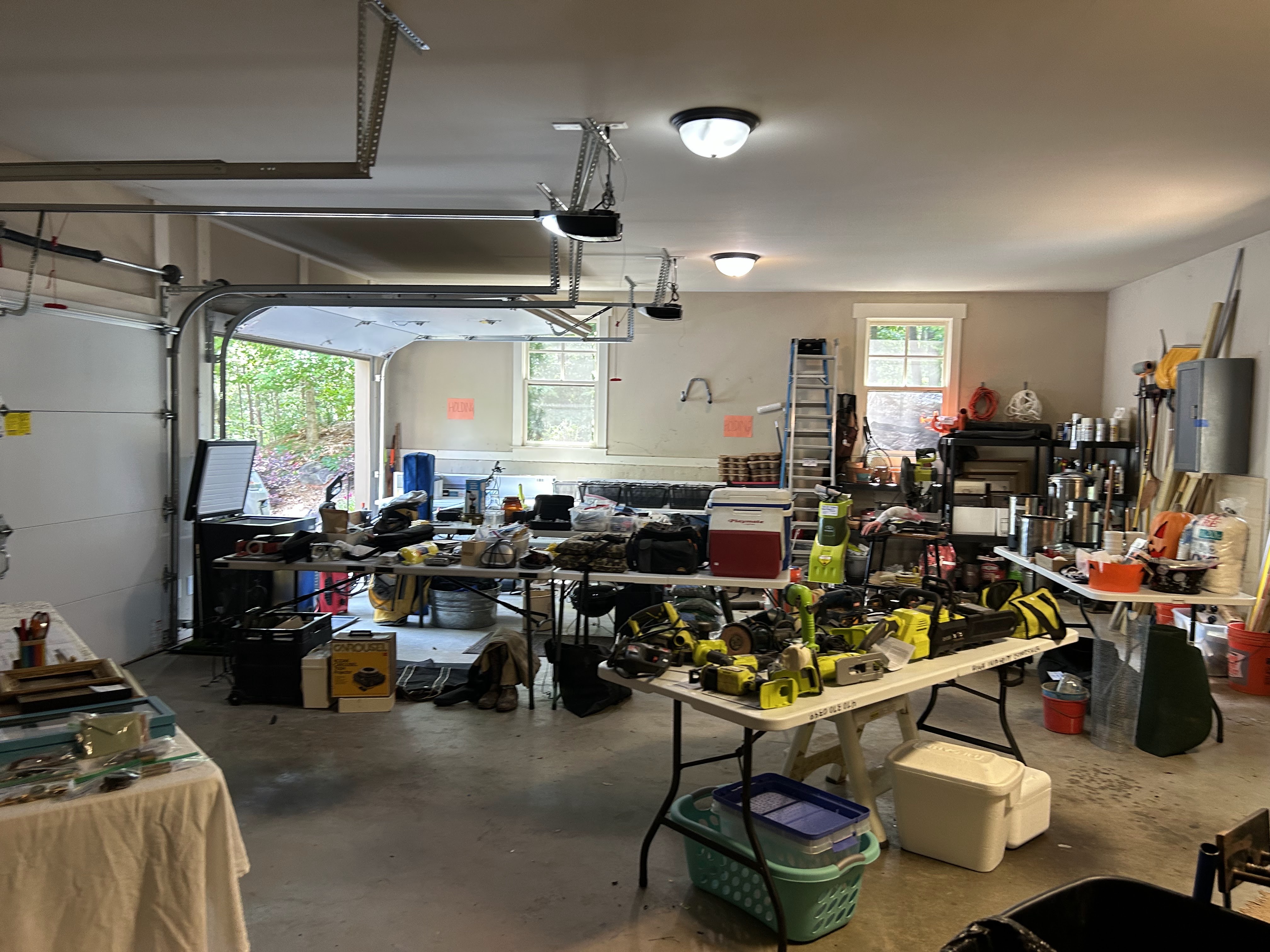 Organized garage tools and shelving